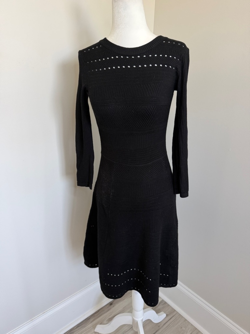 Black Knit Long-Sleeve Fit & Flare Dress size Xs